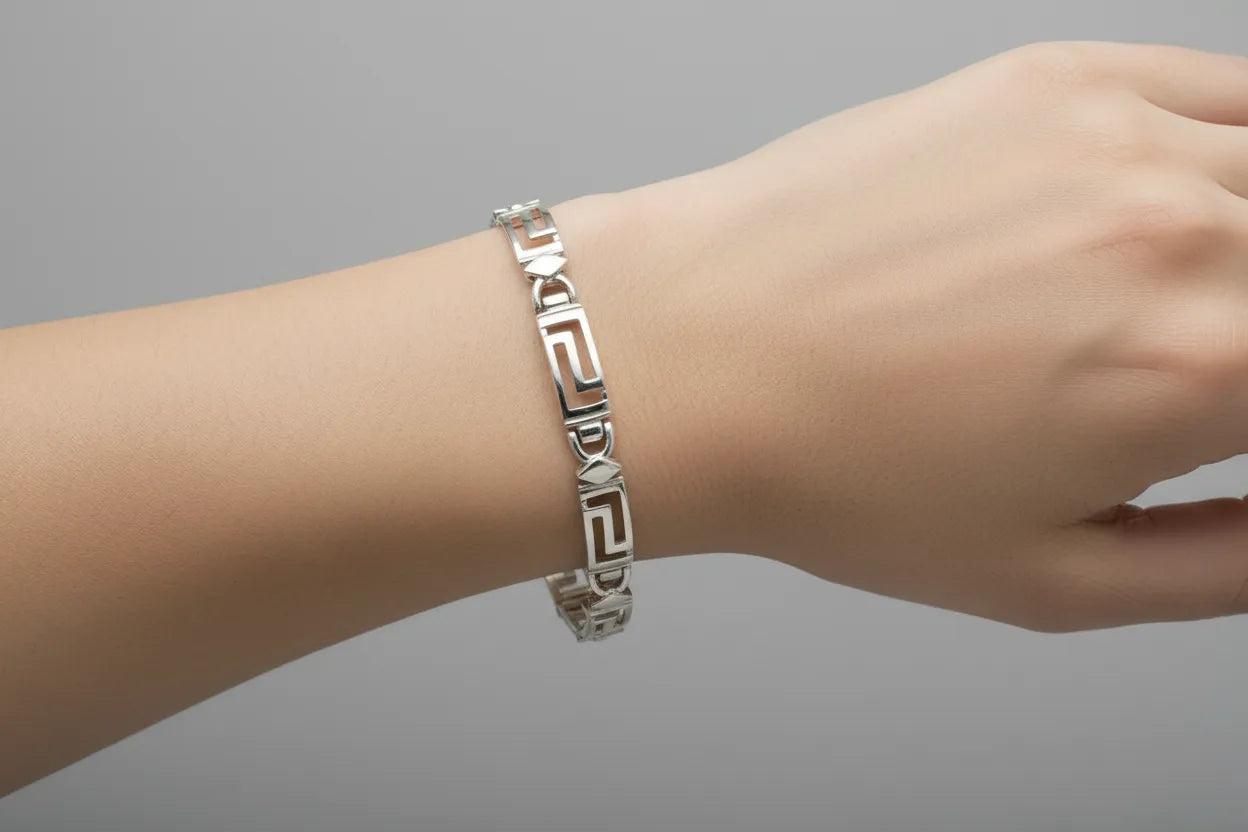 Greek Key Meander Bracelet in Sterling Silver (B-59)