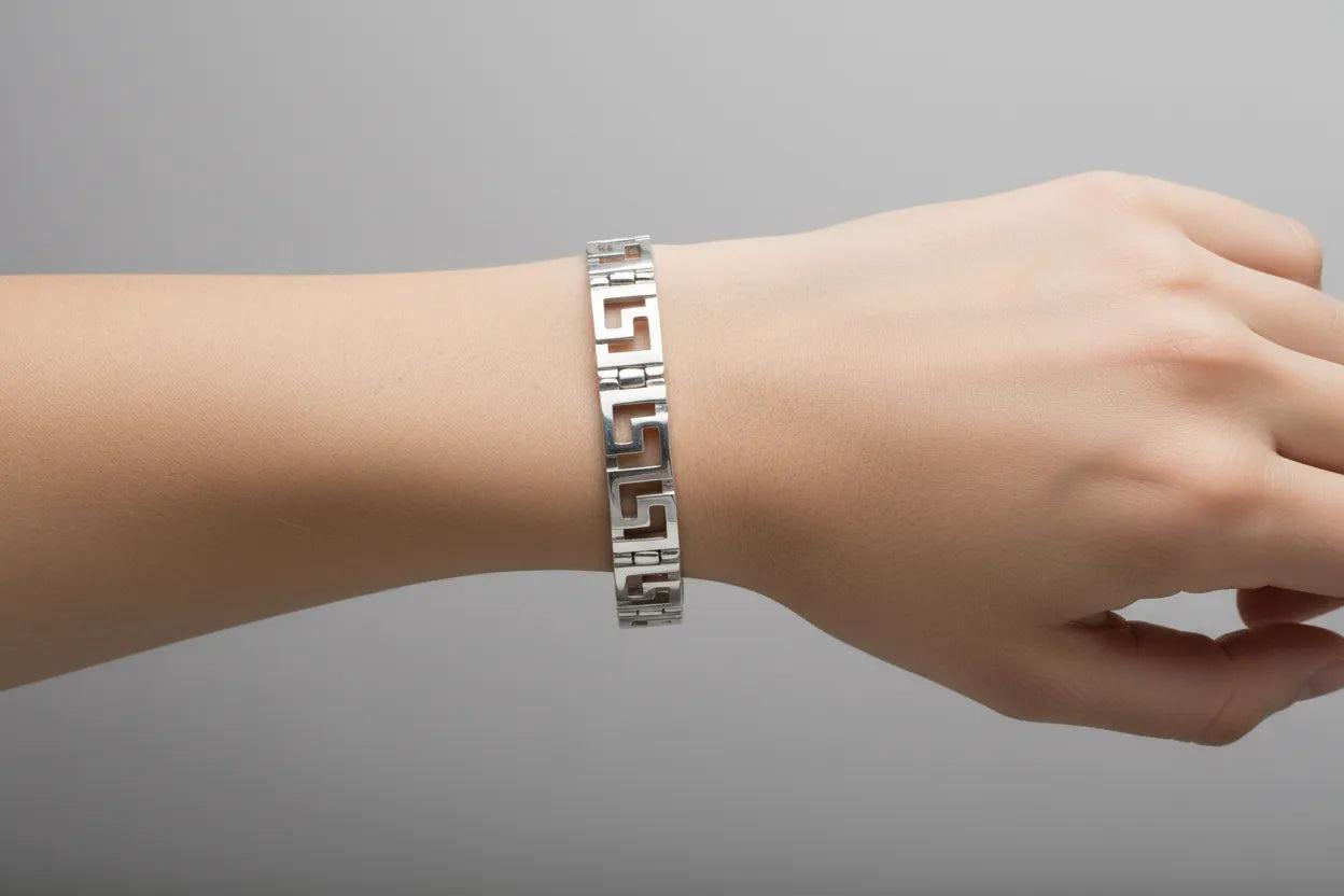 Greek Key Meander Bracelet in Sterling Silver (B-61)
