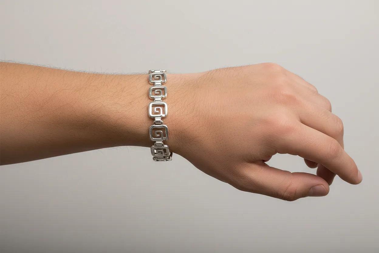 Greek Key Meander Bracelet in Sterling Silver (B-62)