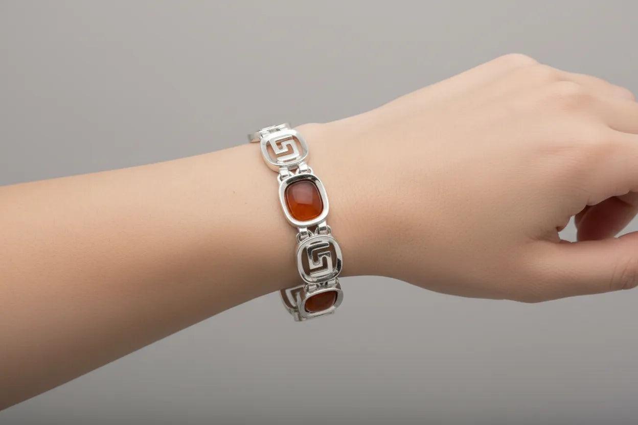 Greek Key Meander Bracelet in Sterling Silver (B-67)