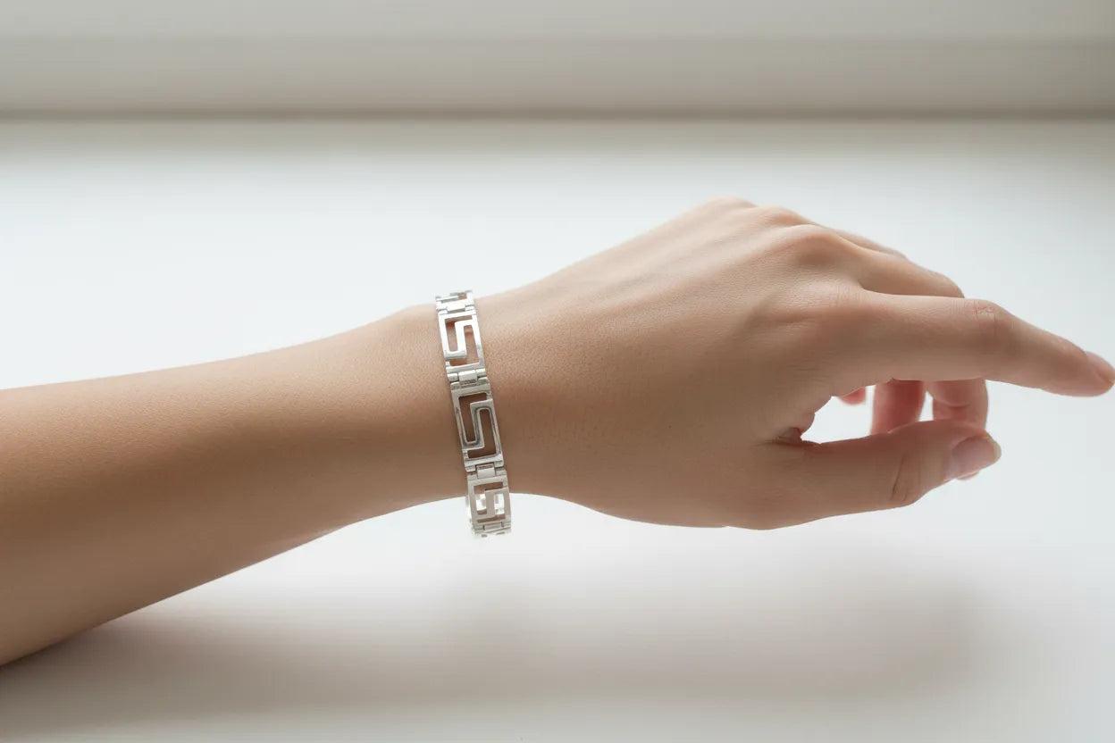 Greek Key Meander Bracelet in Sterling Silver (B-86)