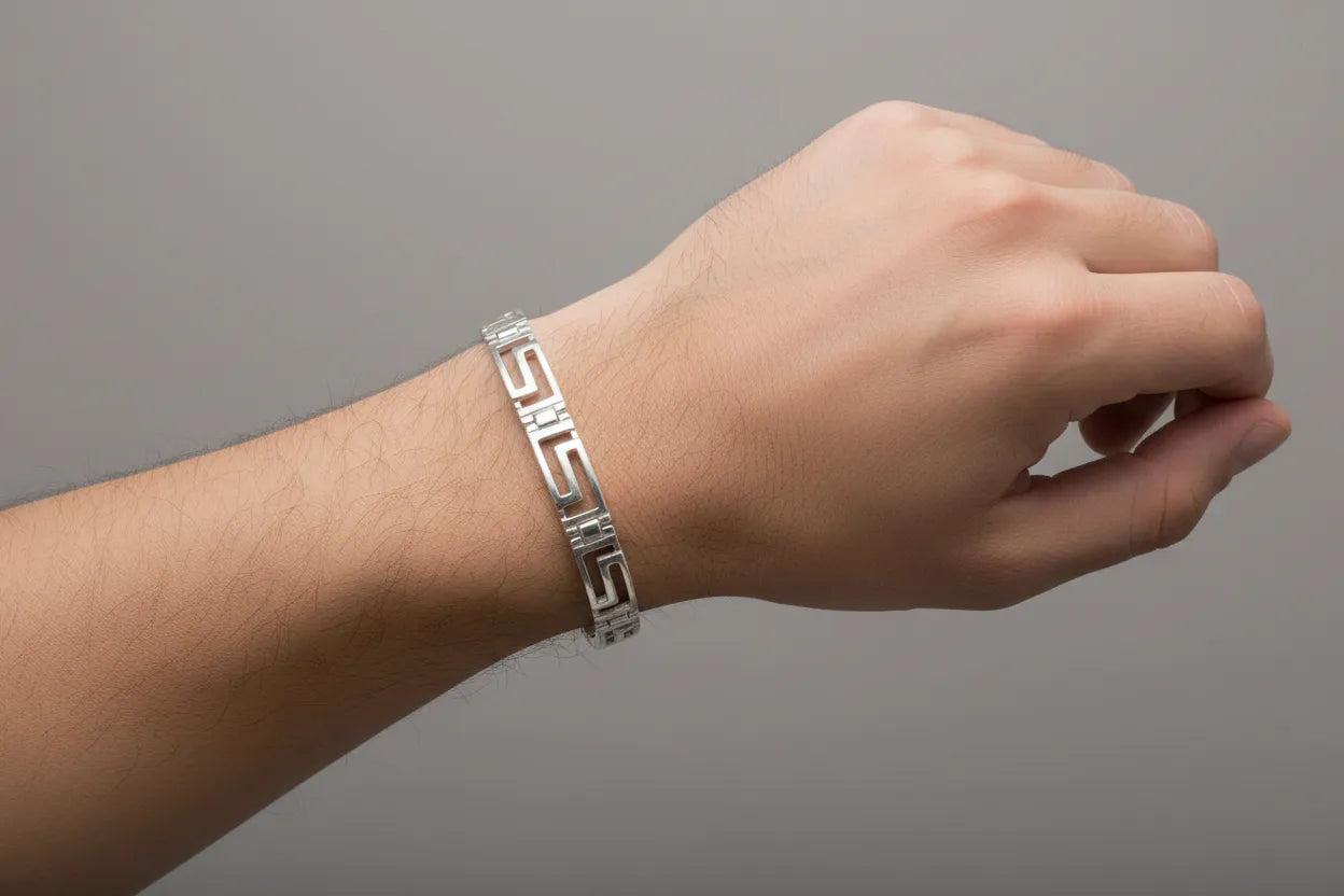 Greek Key Meander Bracelet in Sterling Silver (B-86)