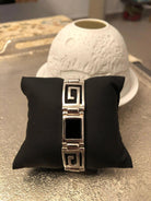 Greek Key Meander Bracelet in Sterling Silver with onyx (B-94)