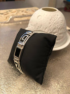 Greek Key Meander Bracelet in Sterling Silver with onyx (B-94)