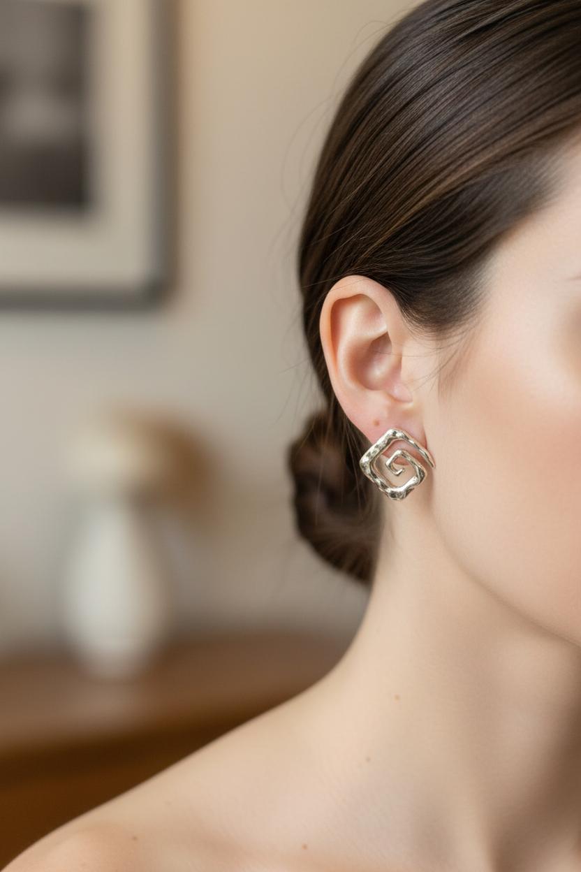 Greek Key Meander Earrings in sterling Silver (AG-14)