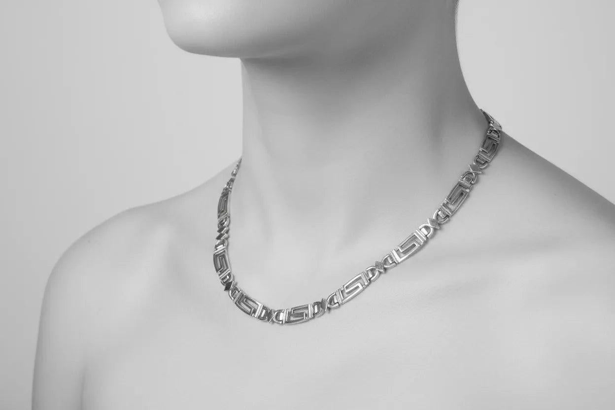 Greek Key Meander Necklace in Sterling Silver (PE-03)