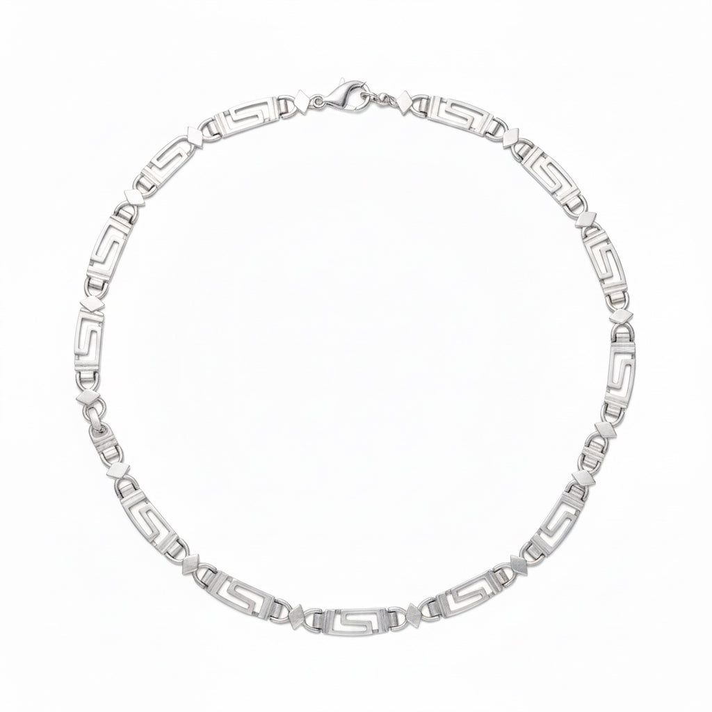 Greek Key Meander Necklace in Sterling Silver (PE-03)