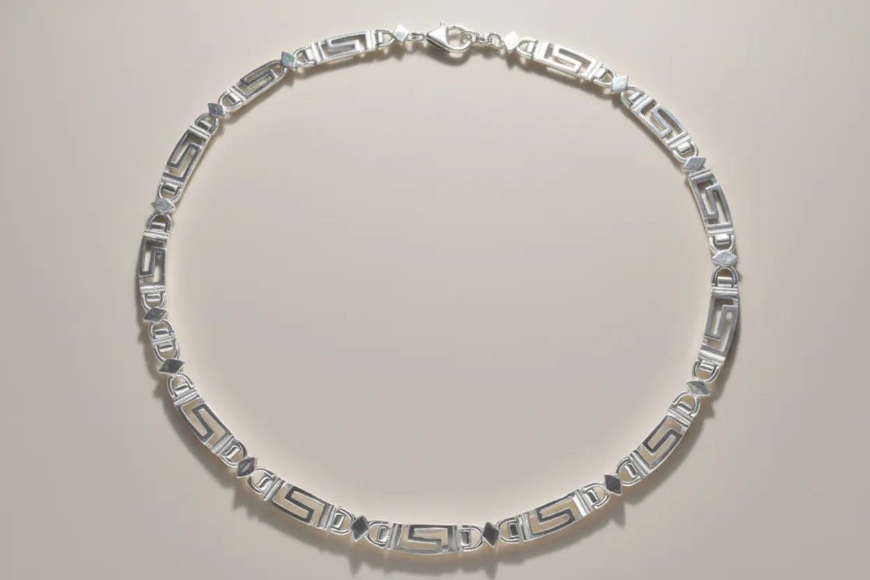 Greek Key Meander Necklace in Sterling Silver (PE-03)