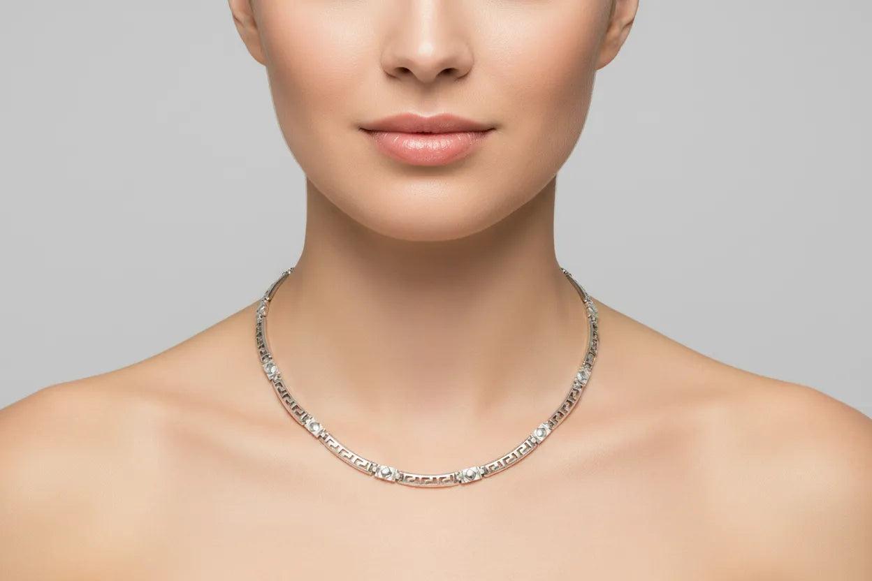 Greek Key Meander Necklace in Sterling Silver (PE-05)
