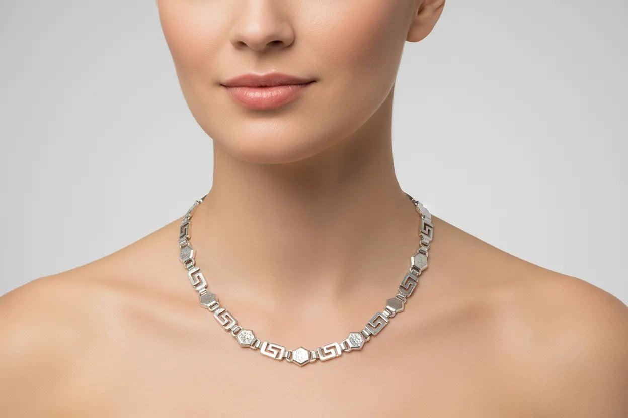 Greek Key Meander Necklace in Sterling Silver (PE-06)