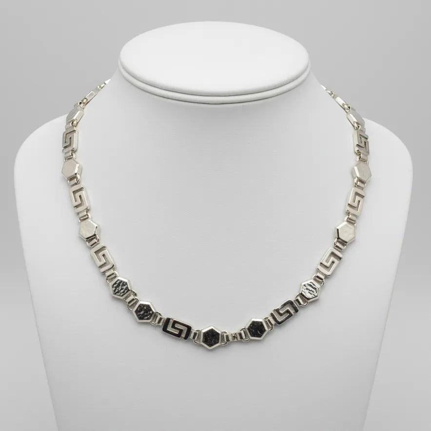 Greek Key Meander Necklace in Sterling Silver (PE-06)