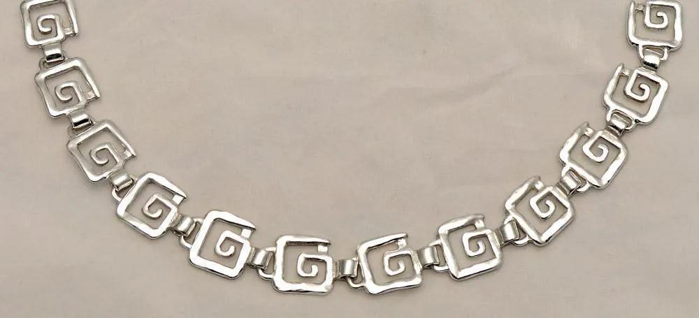 Greek Key Meander Necklace in Sterling Silver, (PE-08)