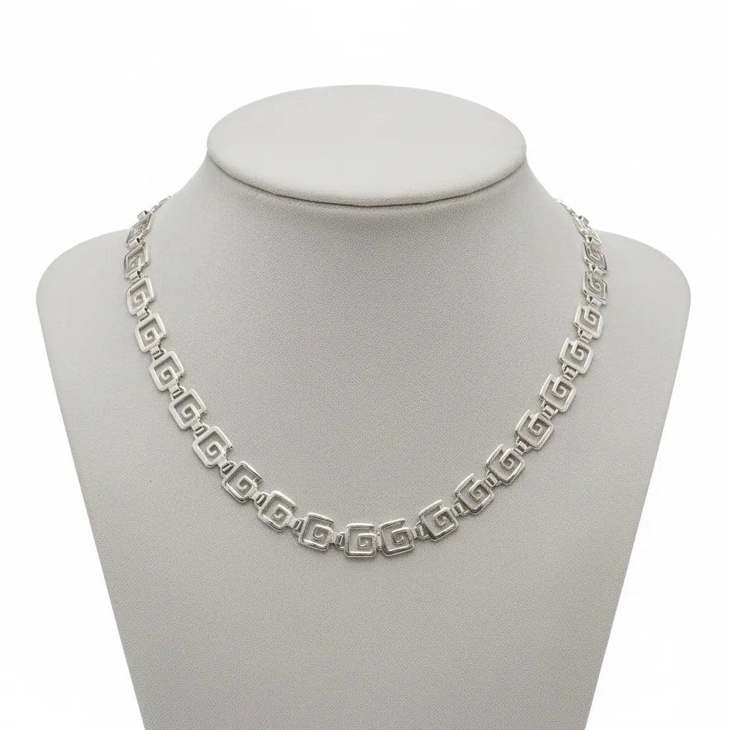 Greek Key Meander Necklace in Sterling Silver, (PE-08)