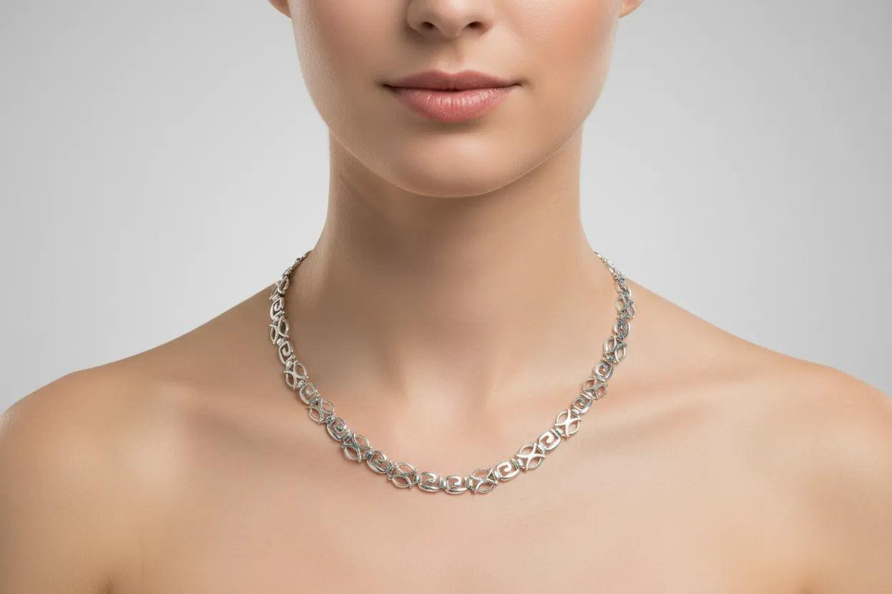 Greek Key Meander Necklace in Sterling Silver (PE-18)