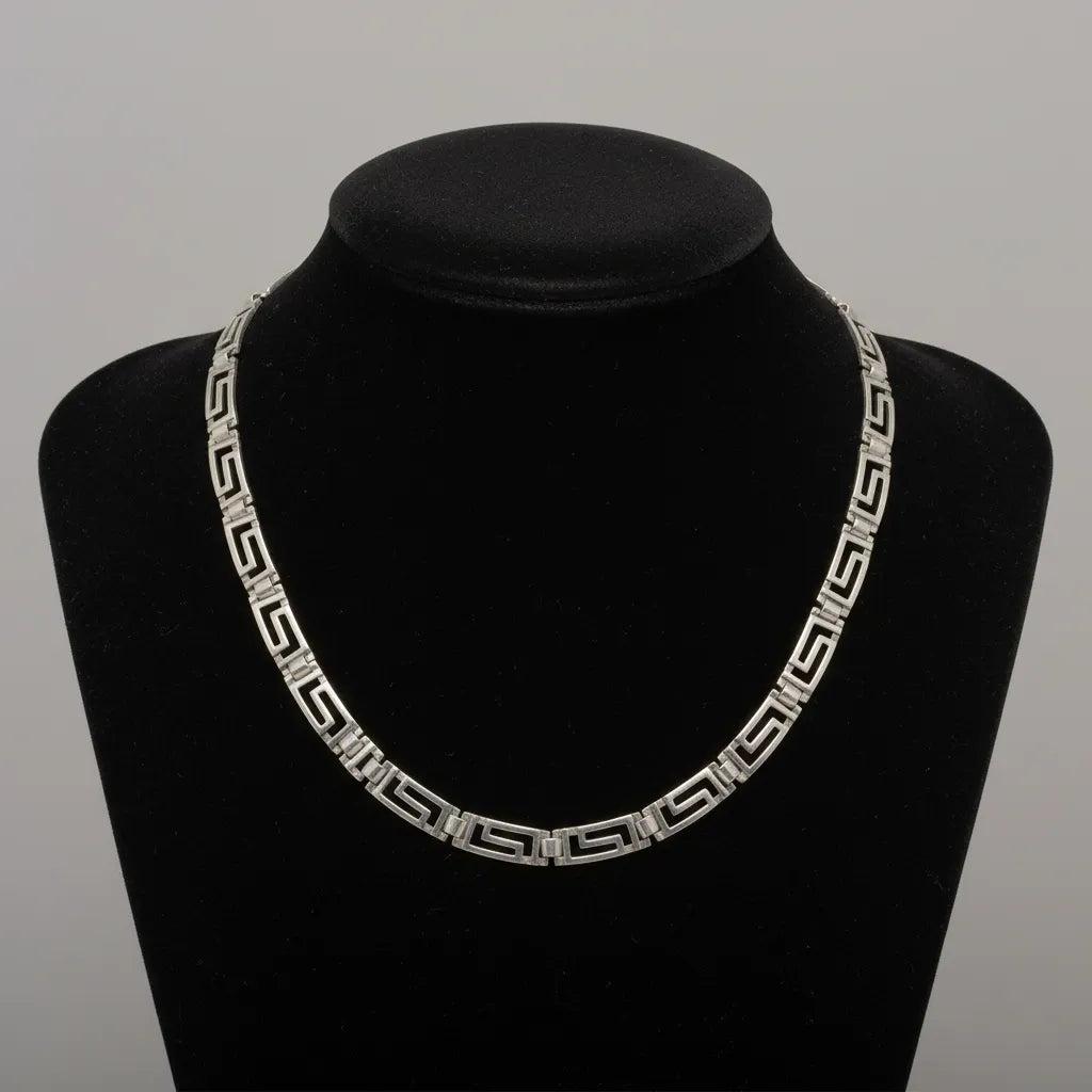 Greek Key Meander Necklace in Sterling Silver (PE-26)