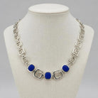 Greek Key Meander Necklace in Sterling Silver with lapis lazuli (PE-19)