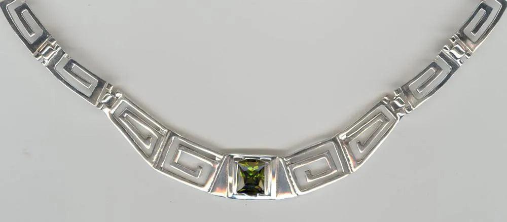 Greek Key Meander Necklace in Sterling Silver with zircon (PE-20)