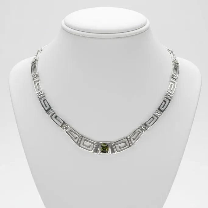 Greek Key Meander Necklace in Sterling Silver with zircon (PE-20)