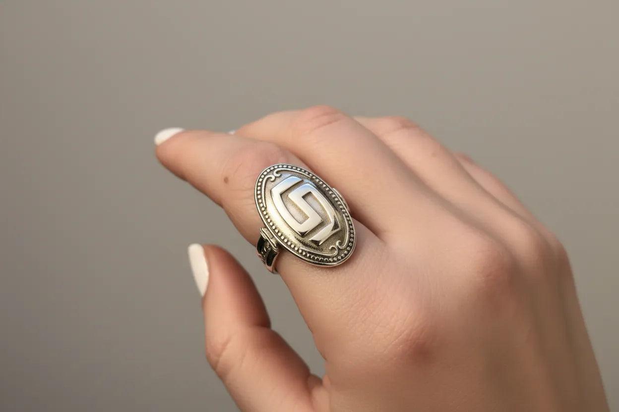 Greek Key Meander Ring in Sterling Silver (DT-66)