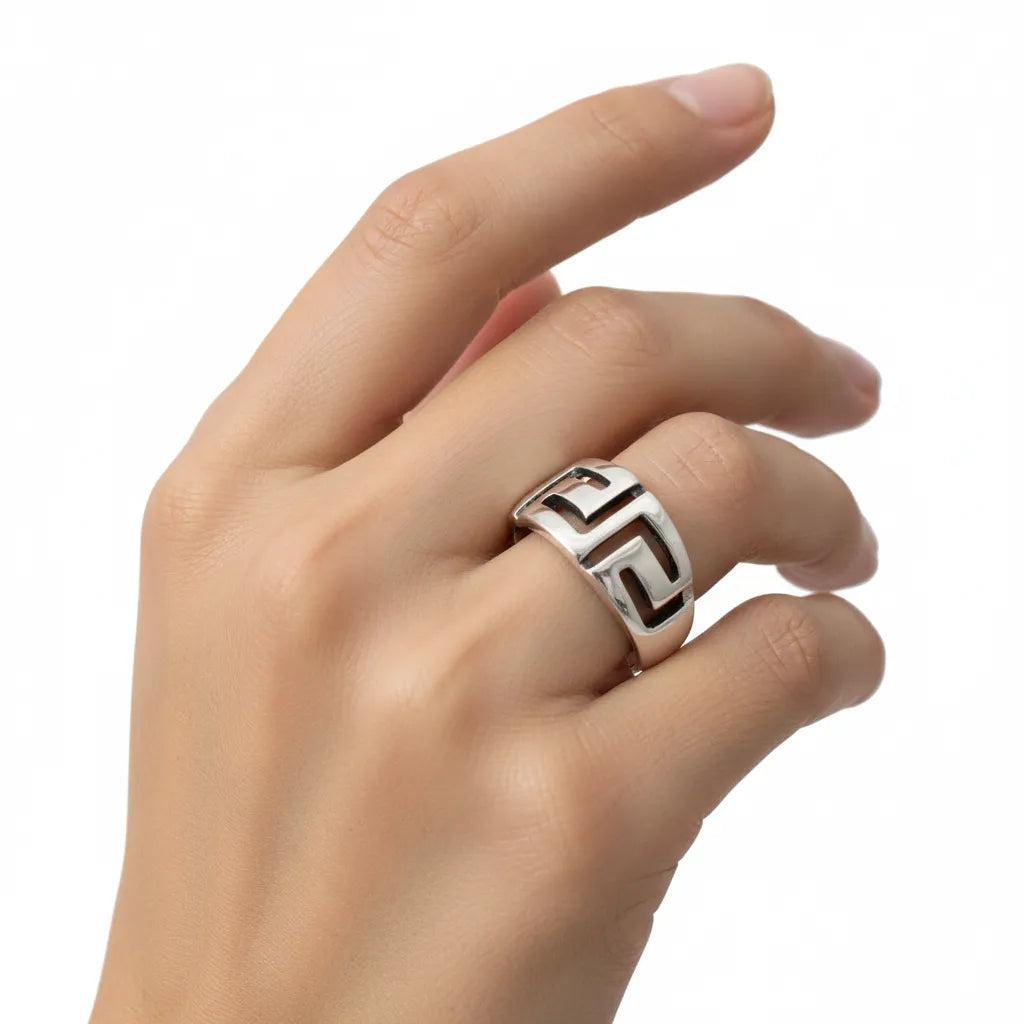 Greek Key Meander Ring in Sterling Silver (DT-77) | ELEFTHERIOU EL