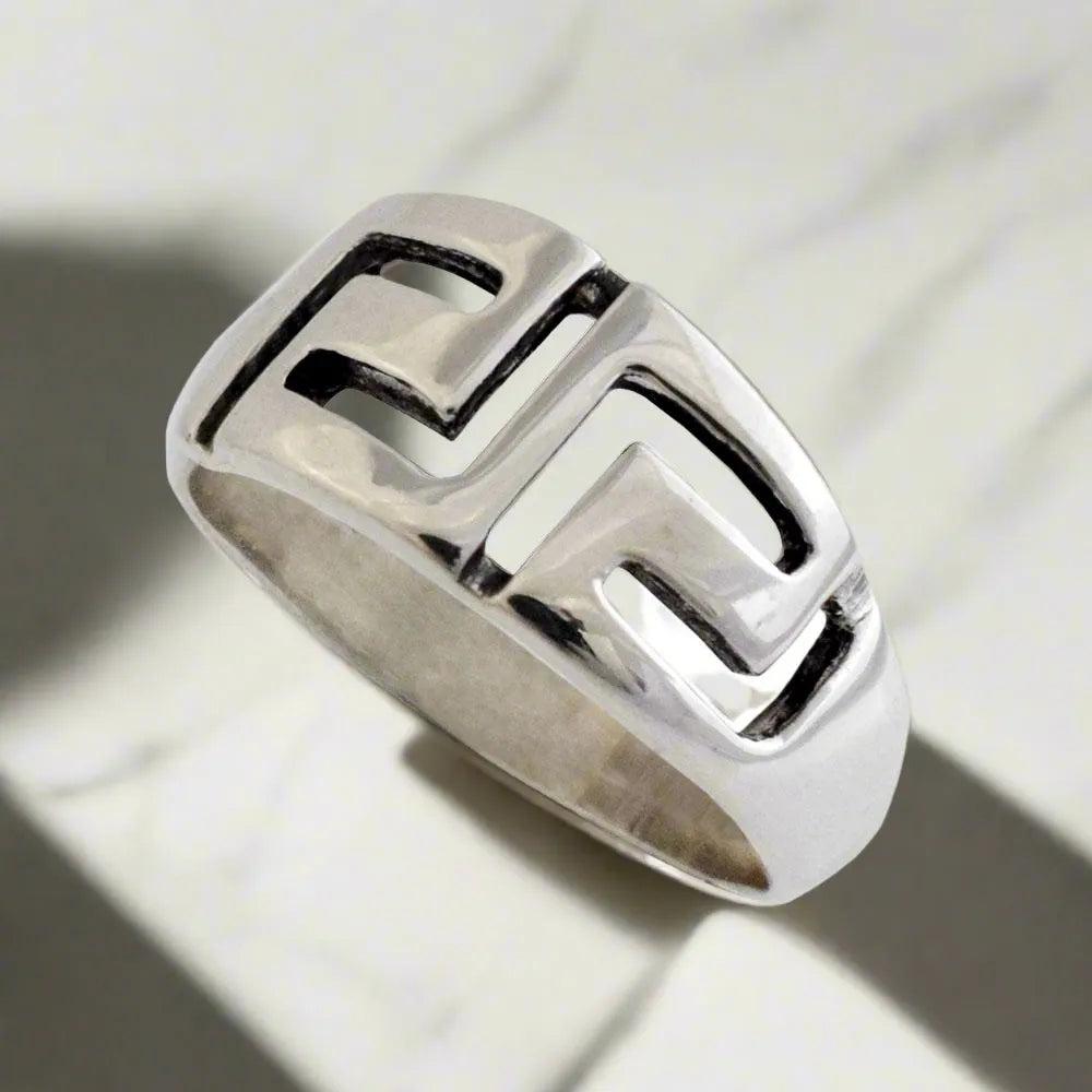 Greek Key Meander Ring in Sterling Silver (DT-77) | ELEFTHERIOU EL