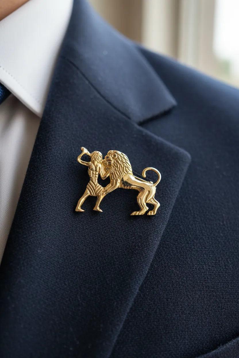 Greek Mythology Hercules & the Nemean Lion Brooch in Sterling Silver (K-76)