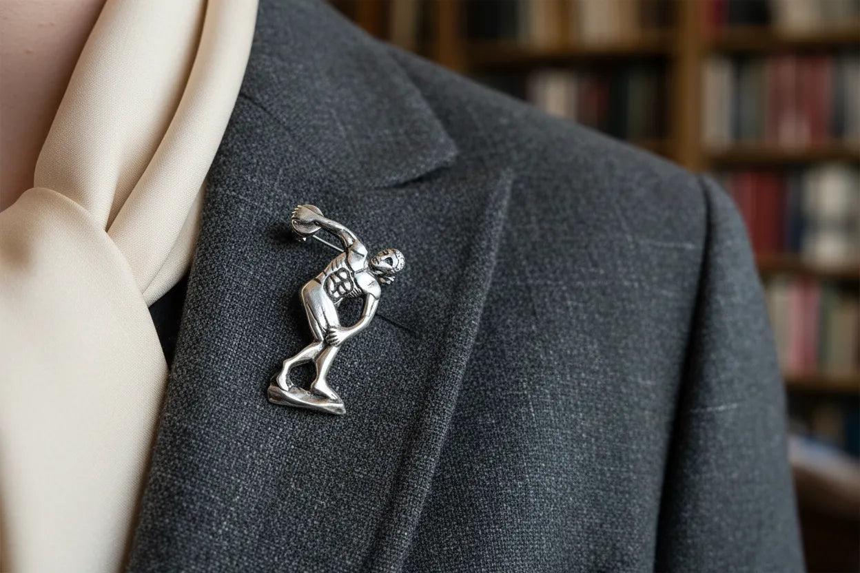 Greek Olympic Disk Thrower Brooch in Sterling Silver (K-79)