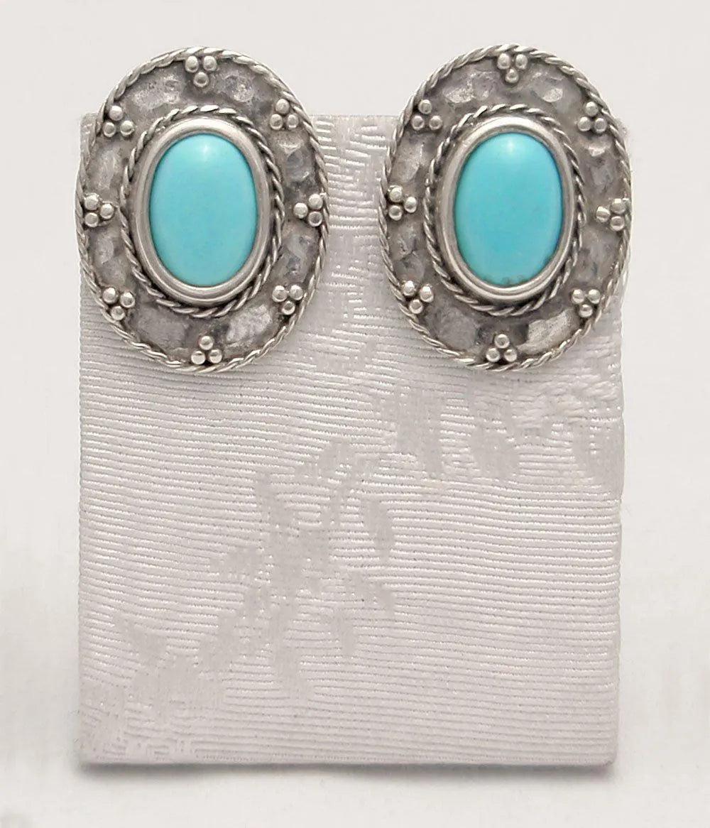 Greek Oval Earrings in Sterling silver with Gemstone (GT-02)