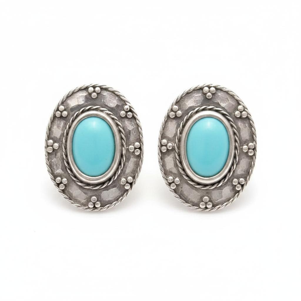 Greek Oval Earrings in Sterling silver with Gemstone (GT-02)