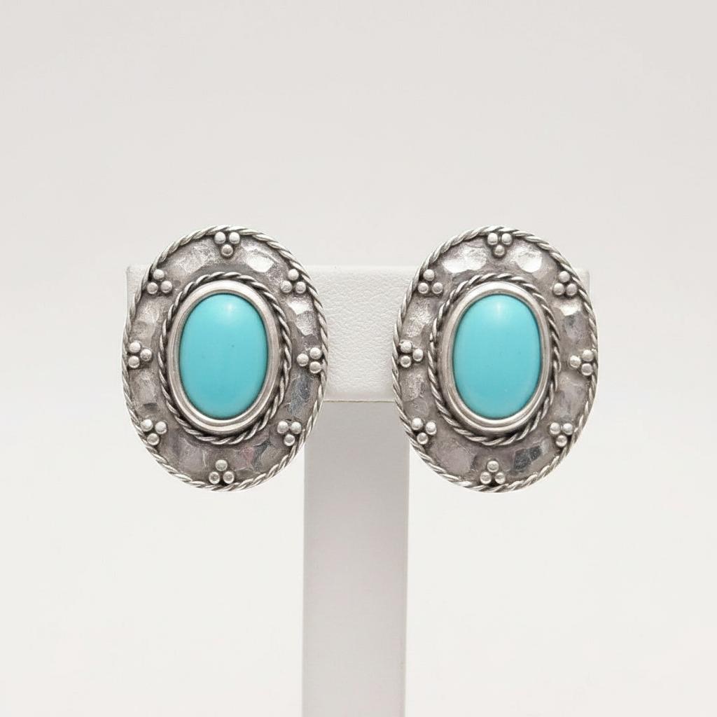 Greek Oval Earrings in Sterling silver with Gemstone (GT-02)