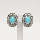 Greek Oval Earrings in Sterling silver with Gemstone (GT-02)