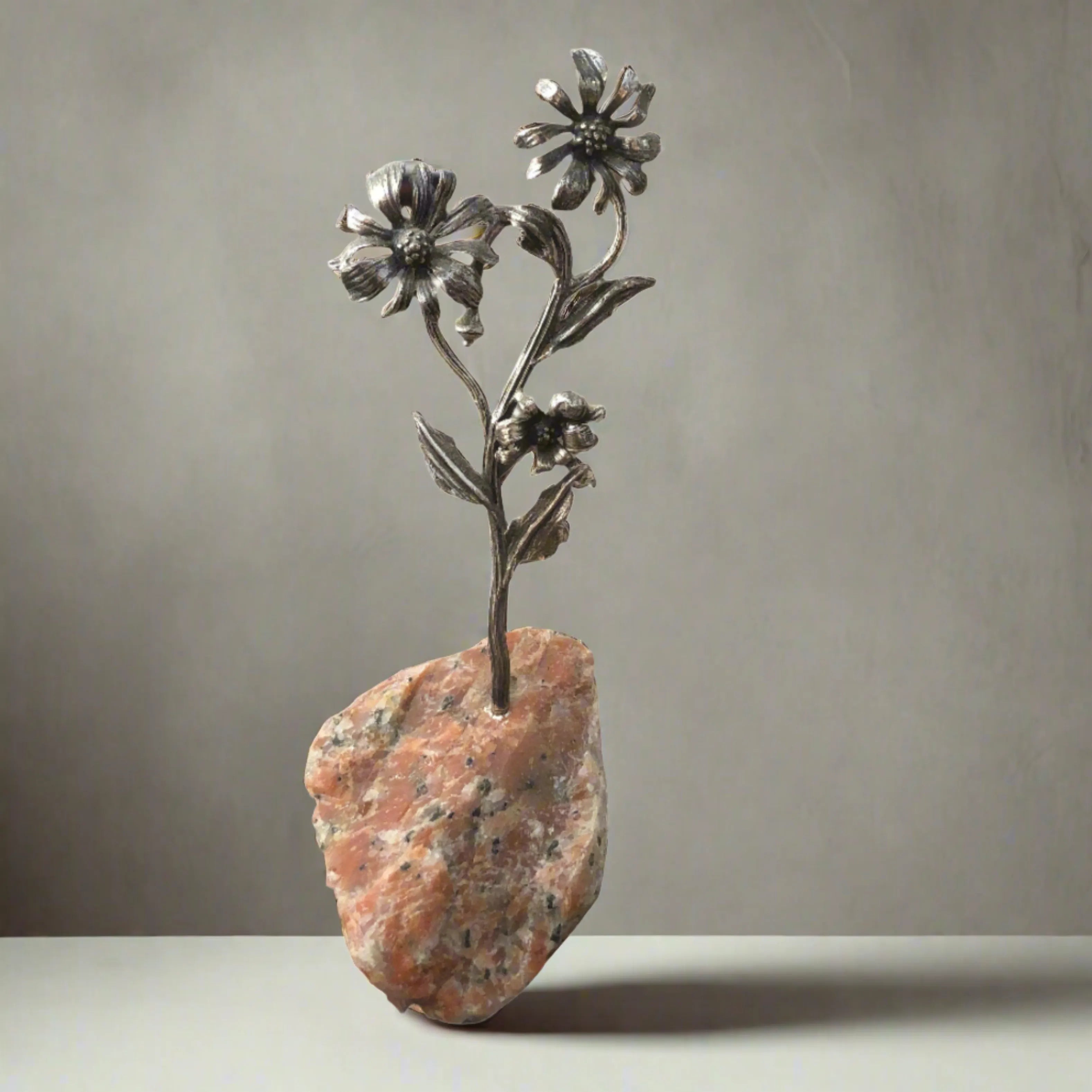 Greek Sterling Silver Daisy, Daisy decor, limestone base, home decor, table decor, silver flower, floral decor