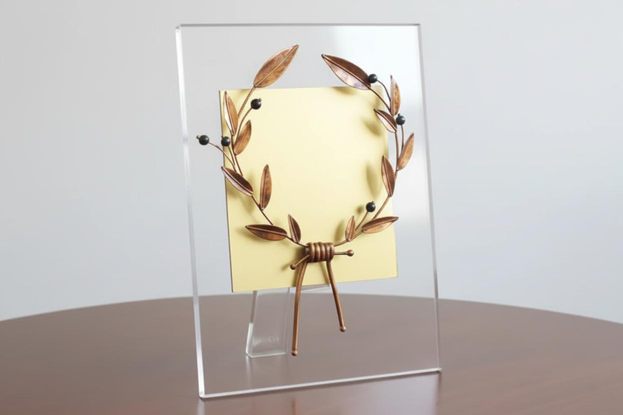 Greek Sterling Silver Laurel leaf Wreath Kotinos on plexiglass (A-91)