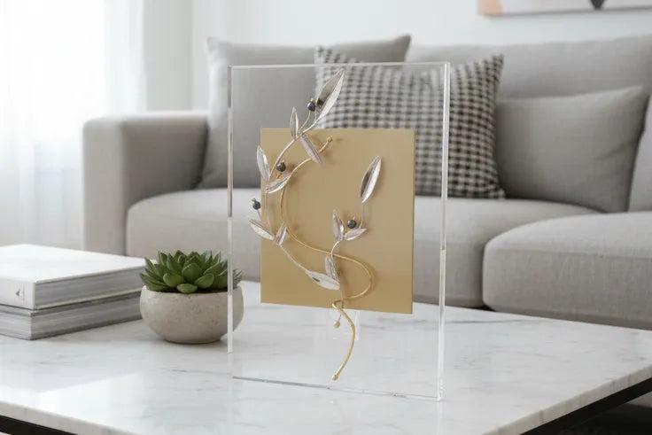 Greek Sterling Silver Laurel leaf Wreath on plexiglass (A-92)