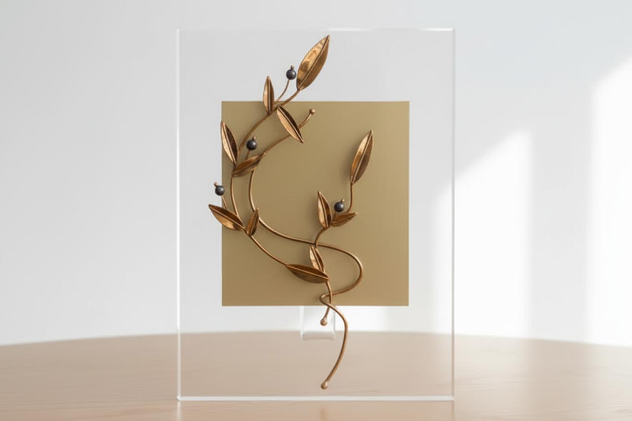 Greek Sterling Silver Laurel leaf Wreath on plexiglass (A-92)