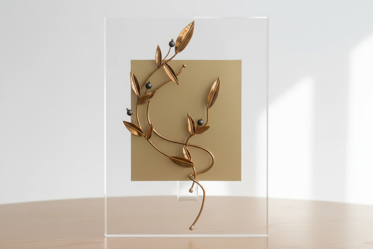 Greek Sterling Silver Laurel leaf Wreath on plexiglass (A-92)