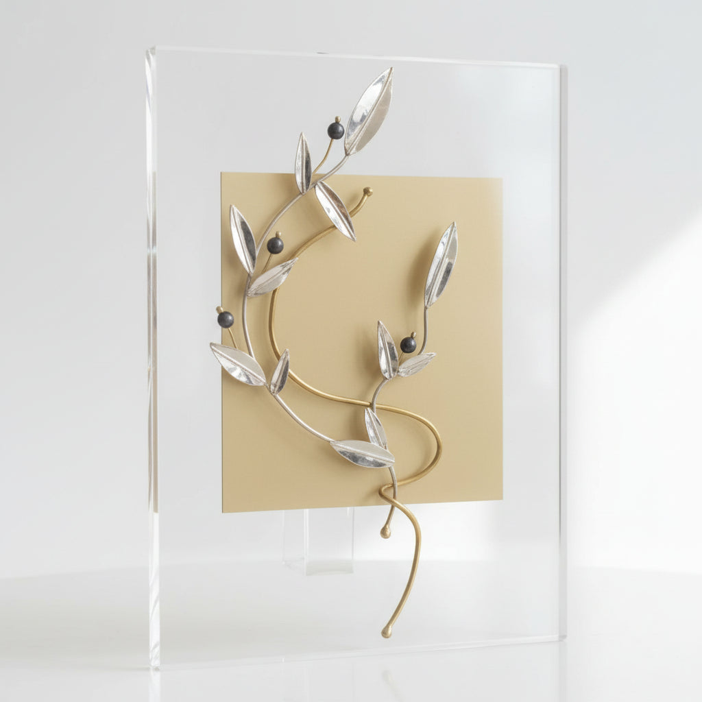 Greek Sterling Silver Laurel leaf Wreath on plexiglass (A-92)