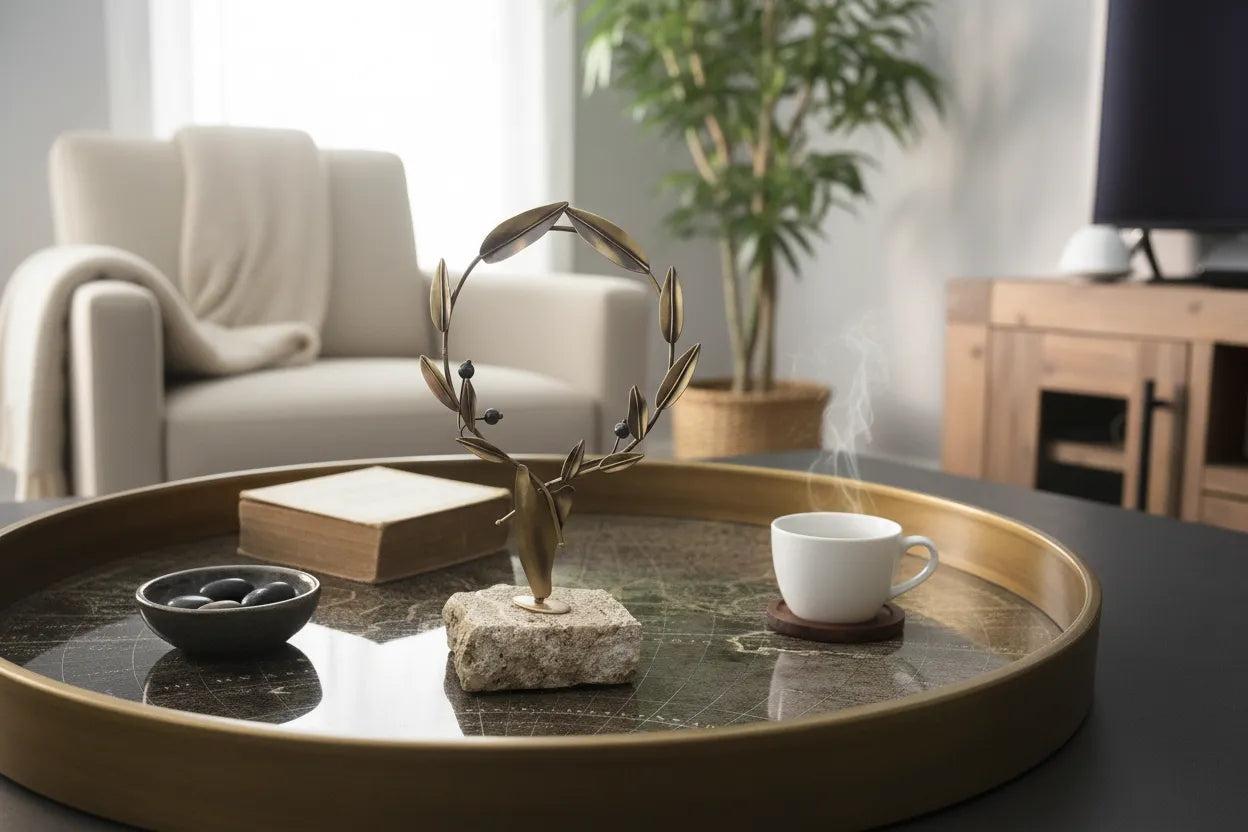 Greek Sterling Silver Olive leaf Wreath, Kotinos, on limestone (A-72)