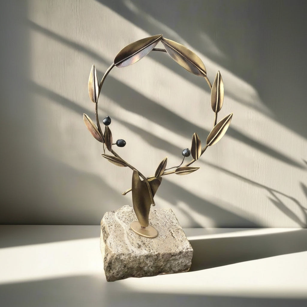 Greek Sterling Silver Olive leaf Wreath, Kotinos, on limestone (A-72)