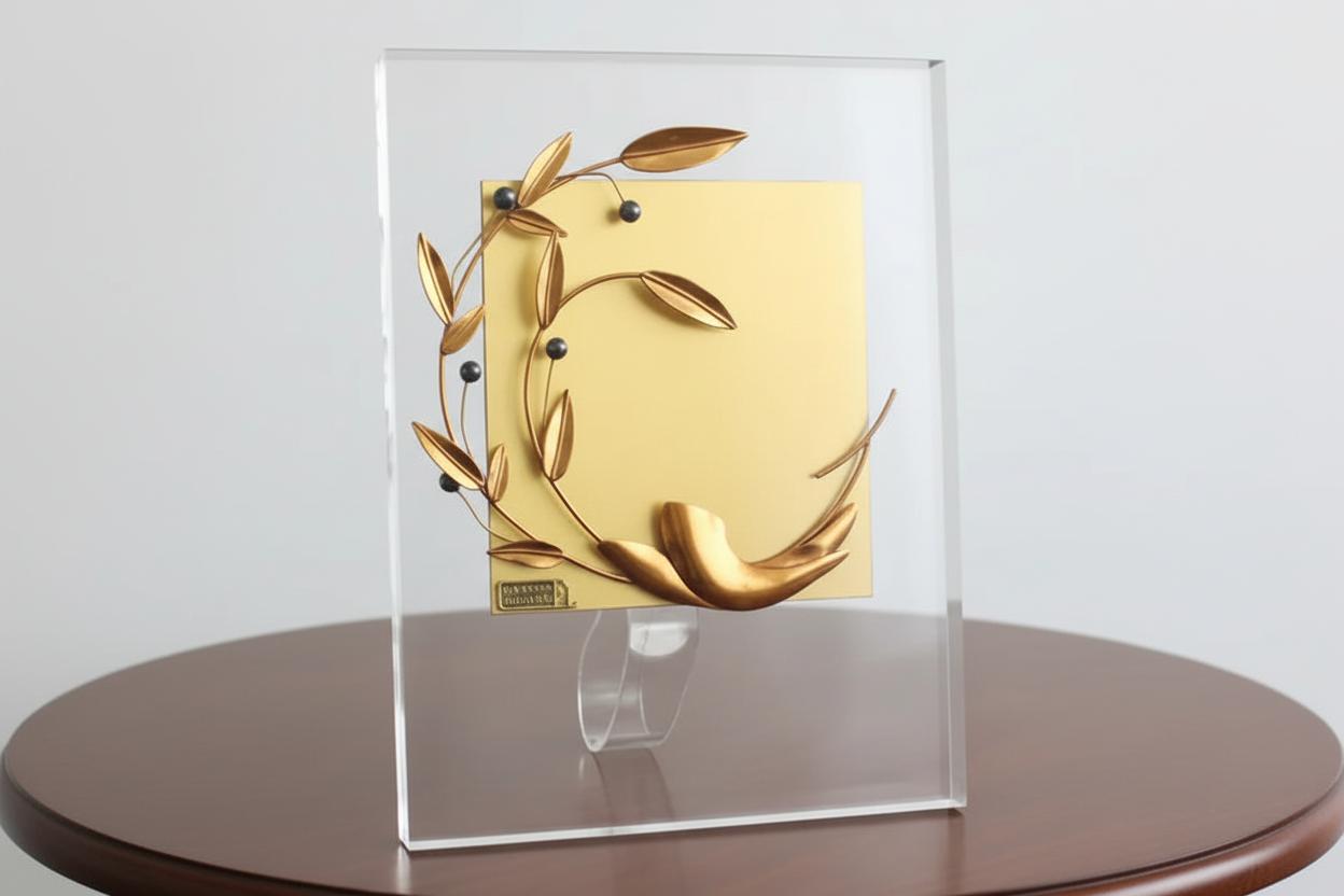 Greek Sterling Silver Olive leaf Wreath Kotinos on plexiglass (A-94)