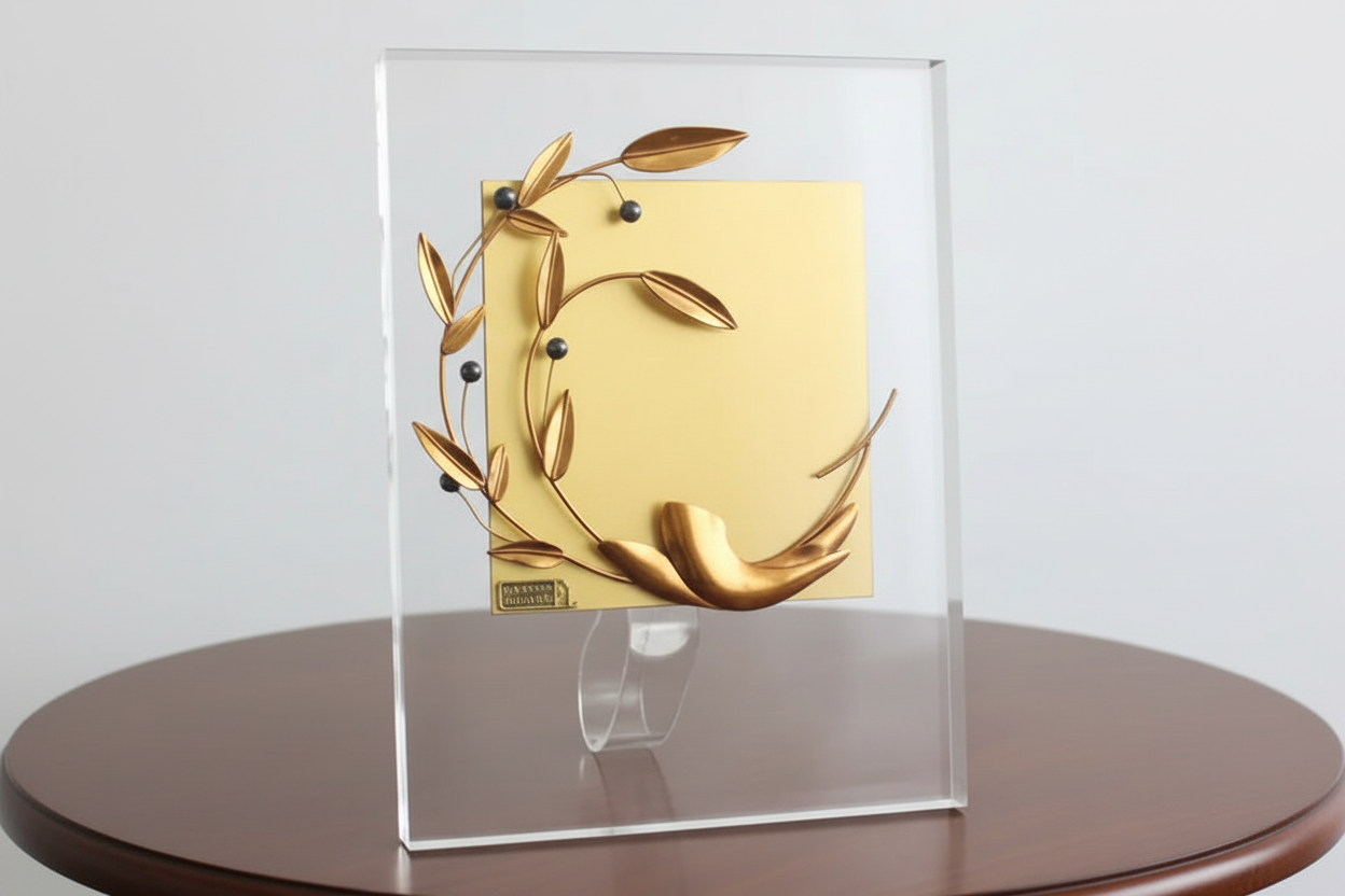 Greek Sterling Silver Olive leaf Wreath Kotinos on plexiglass (A-94)