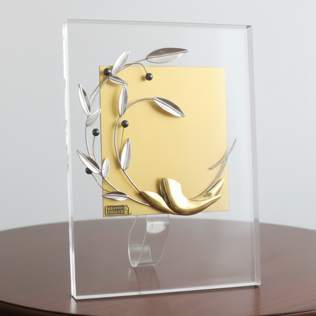 Greek Sterling Silver Olive leaf Wreath Kotinos on plexiglass (A-94)