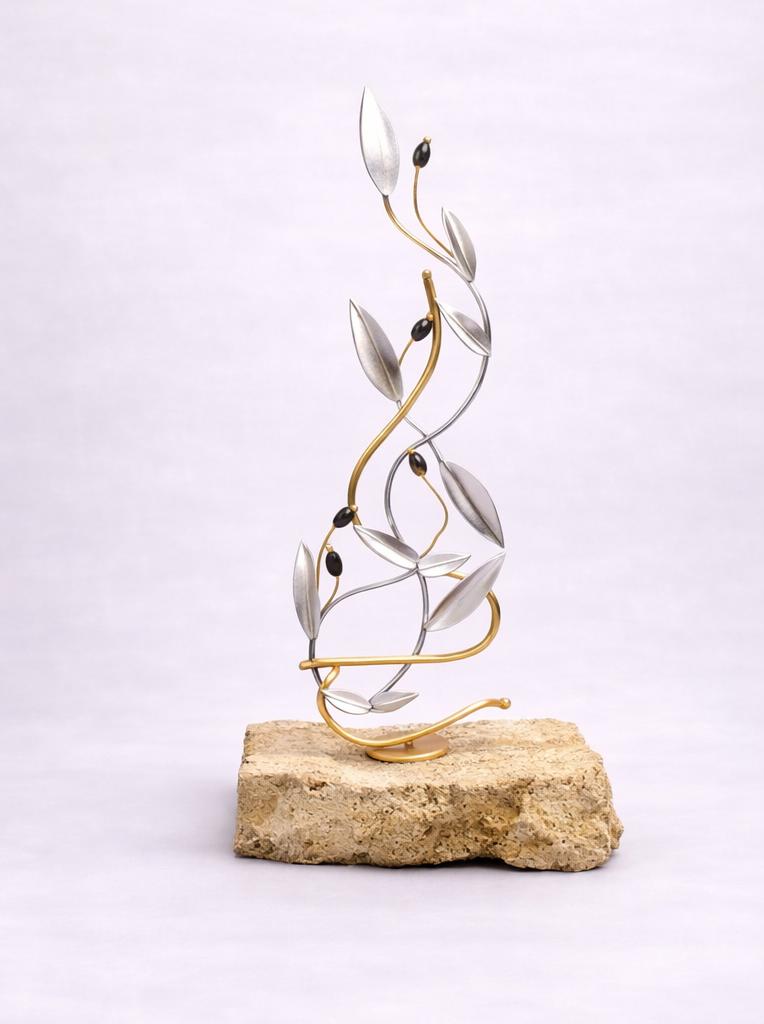 Greek Sterling Silver Olive leaf Wreath on limestone (A-44-3)