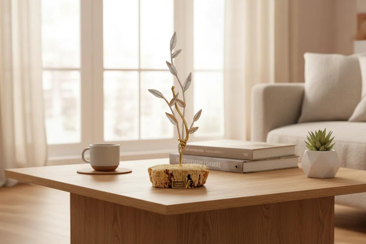 Greek Sterling Silver Olive leaf Wreath on limestone (A-47-04)