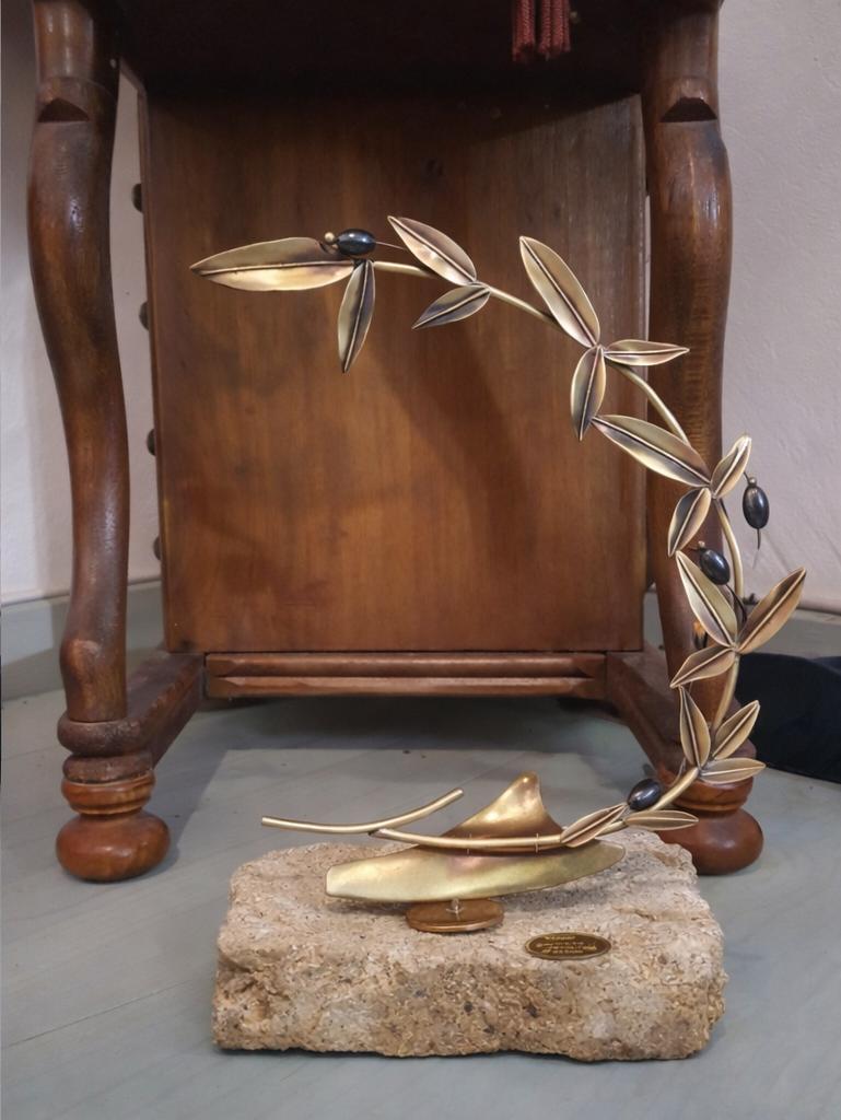 Greek Sterling Silver Olive leaf Wreath on limestone (A-47-2)