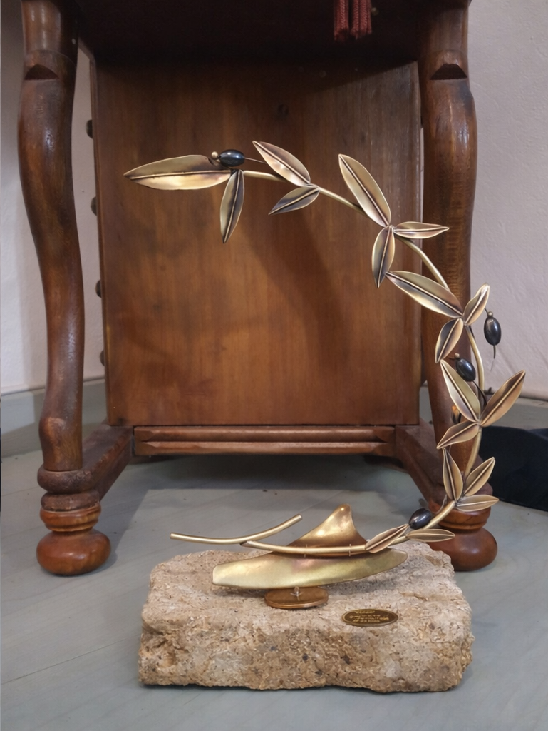 Greek Sterling Silver Olive leaf Wreath on limestone (A-47-2)