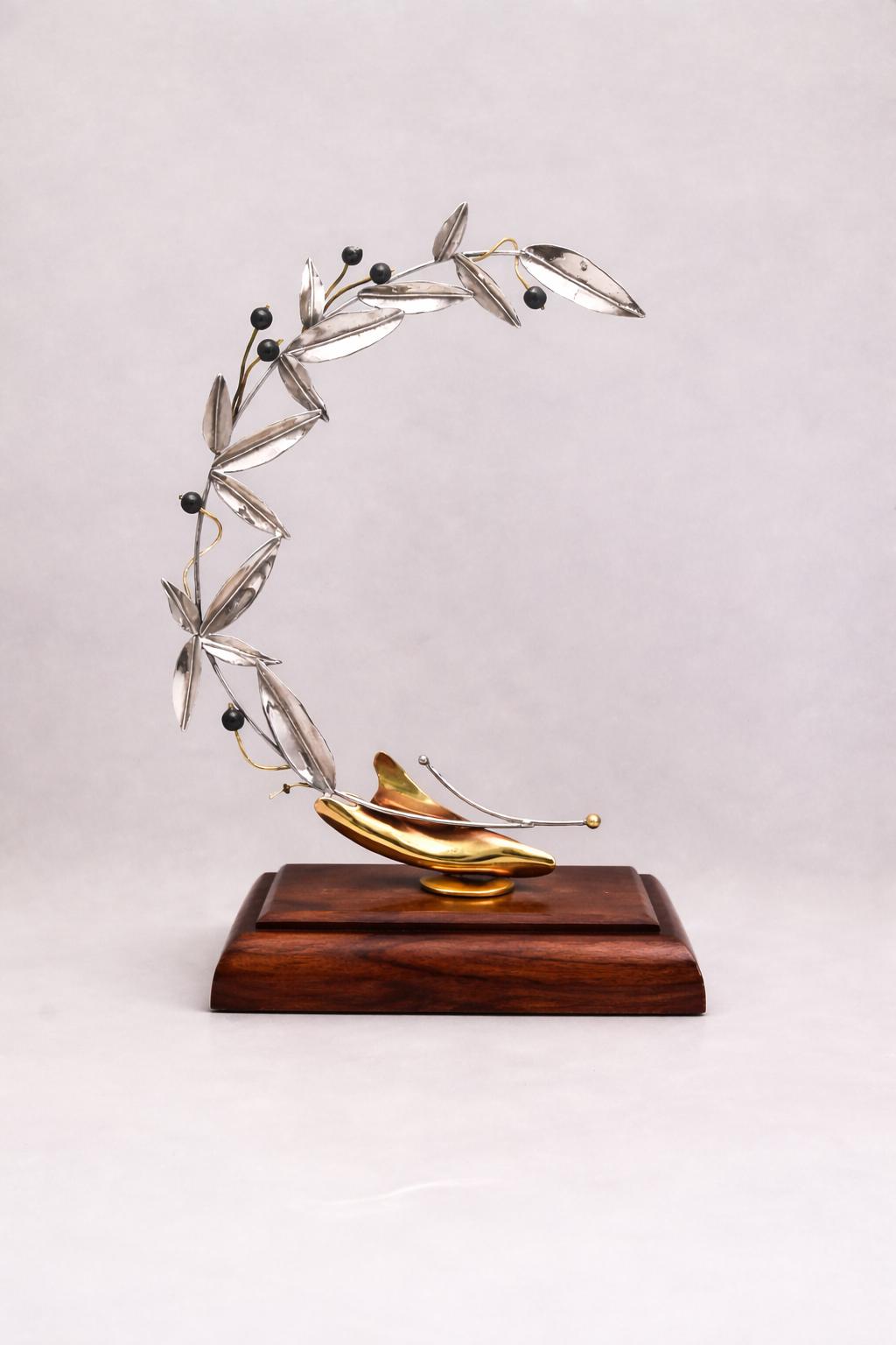 Greek Sterling Silver Olive leaf Wreath on limestone (A-84)