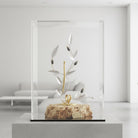 Greek Sterling Silver Olive leaf Wreath on limestone and plexiglass case (A-47-7)