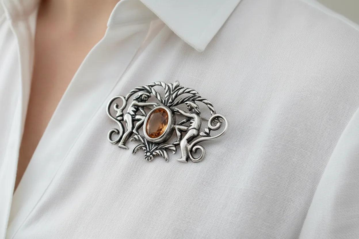 Greek Traditional Brooch in Sterling Silver with Zircon (K-19)