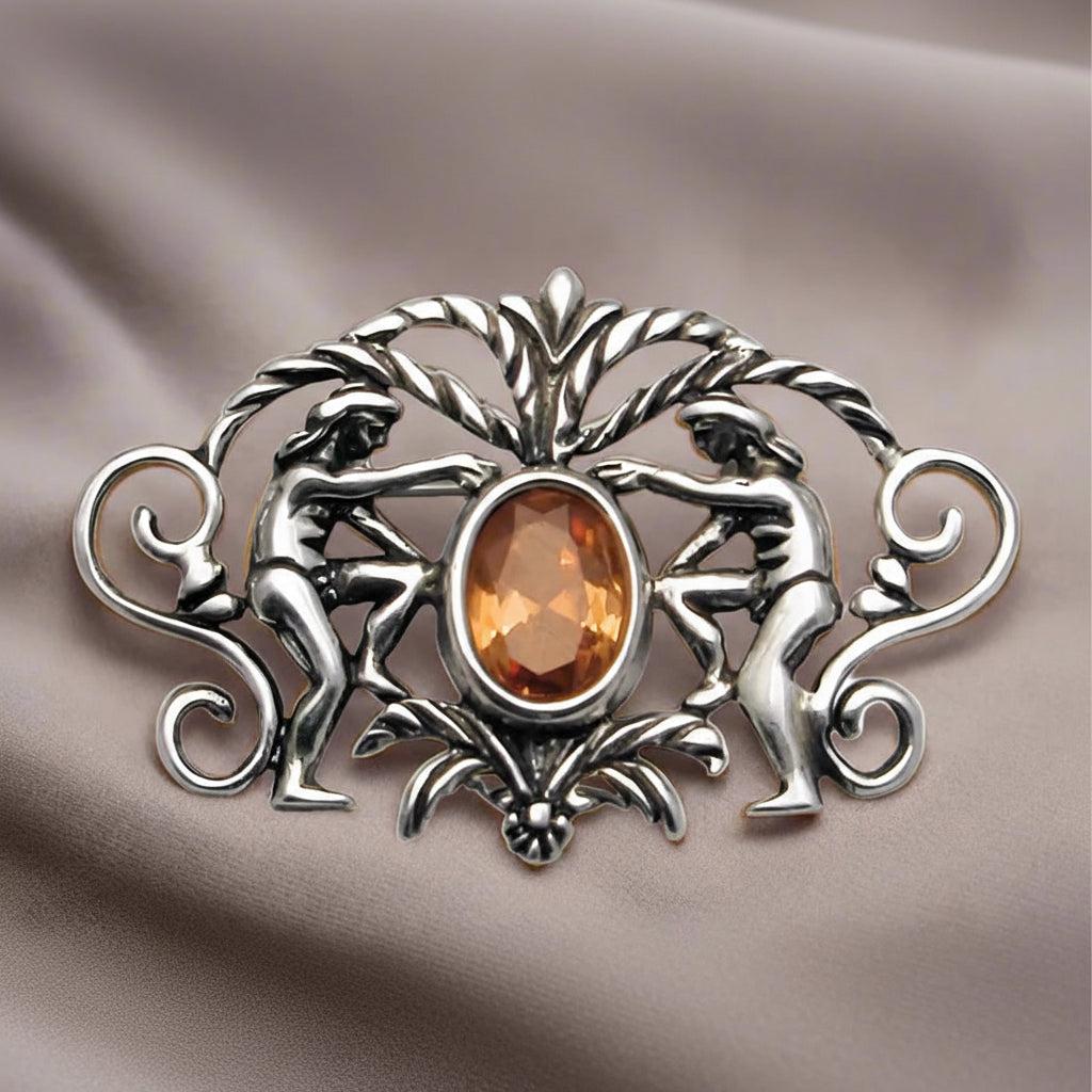 Greek Traditional Brooch in Sterling Silver with Zircon (K-19)